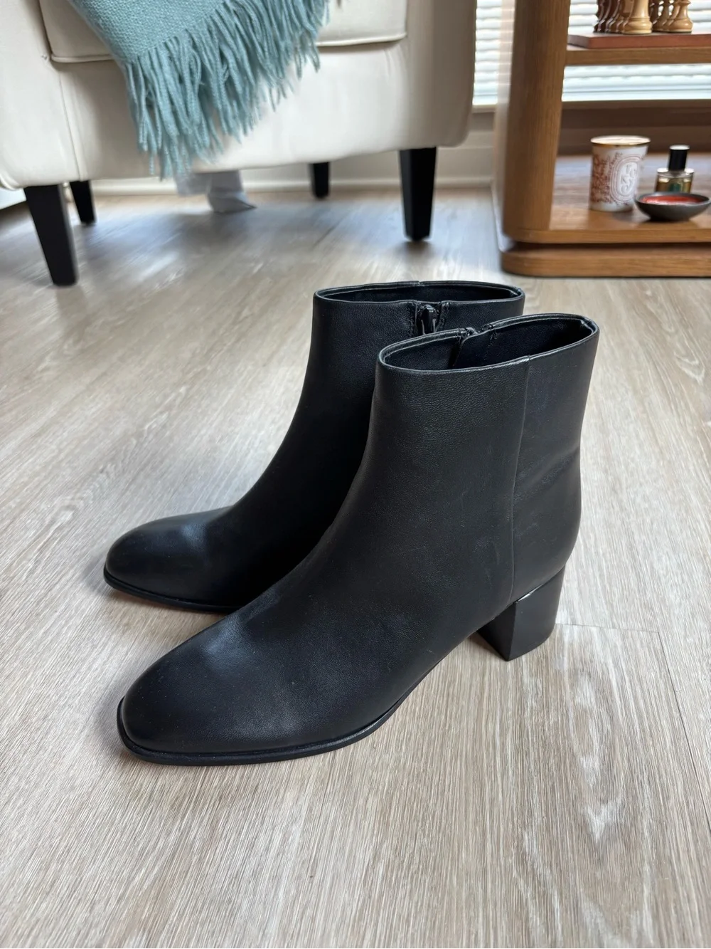 Vince Women's Arabel Square Toe Leather Ankle Boots in Black